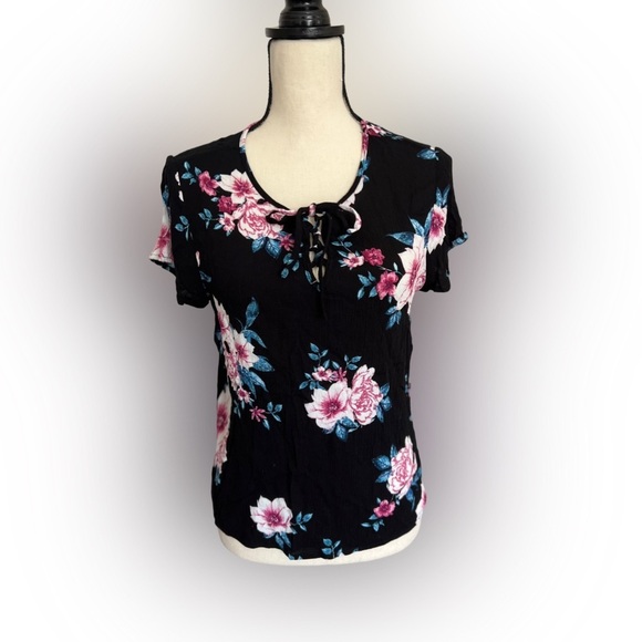 Pink Rose - Floral Tie Front Blouse - Picture 1 of 6